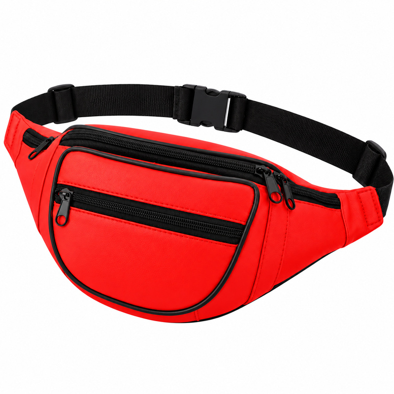 (image for) BB-02 Red Leather Bumbag W/5 Zips (New)